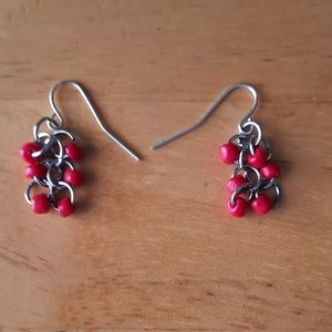 New Handmade red bead dangle earrings
